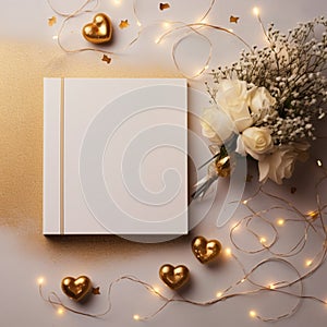 mini heart, flower bouquet gift box background, AI generated